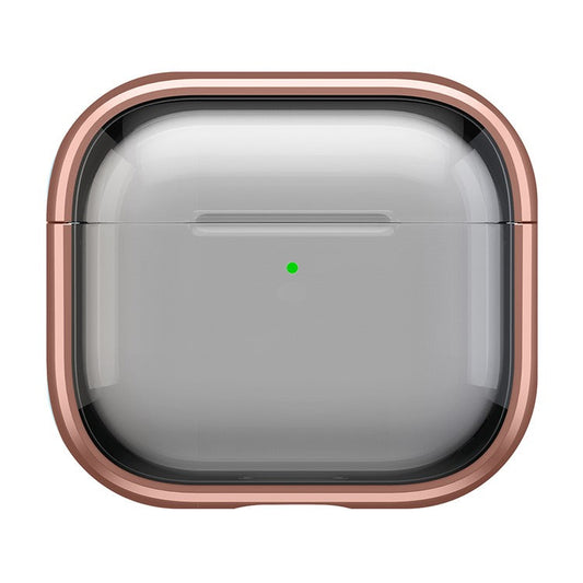 For AirPods 4 Case PC+TPU Bluetooth Earbud Cover Phone Stand with Carabiner - Transparent Rose Gold