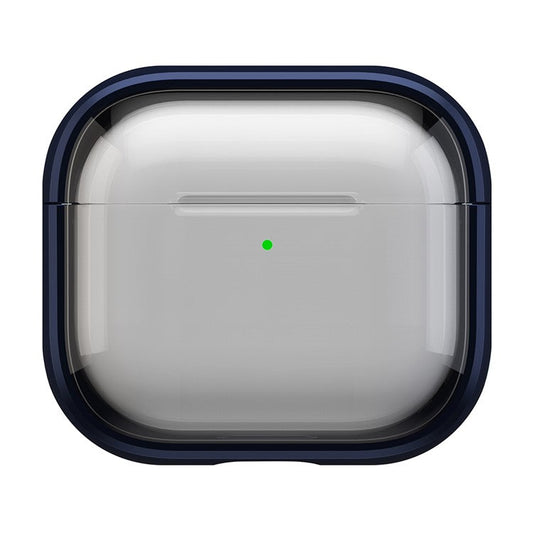 For AirPods 4 Case PC+TPU Bluetooth Earbud Cover Phone Stand with Carabiner - Transparent Deep Blue