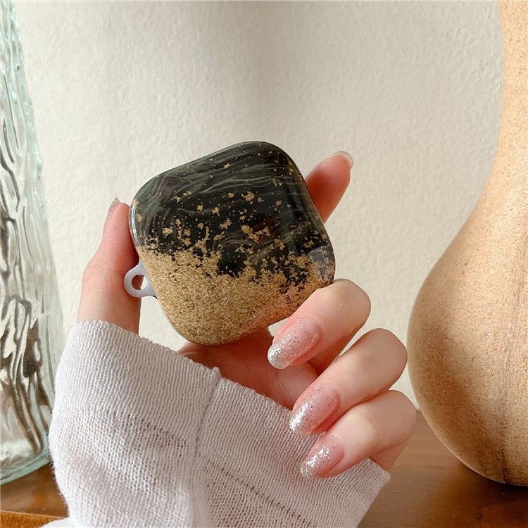 For Xiaomi Redmi Buds 6 Active Shockproof Case Marble Pattern Headset Hard PC Cover - Black / Gold