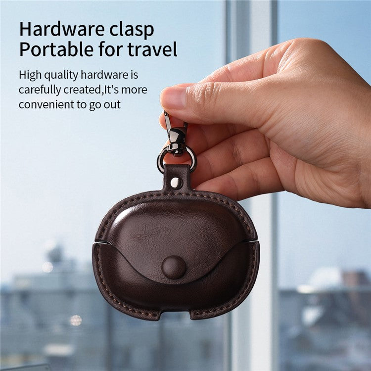 For Xiaomi Redmi Buds 6 Charging Case Cover Leather+PC Earbuds Protective Case - Dark Brown