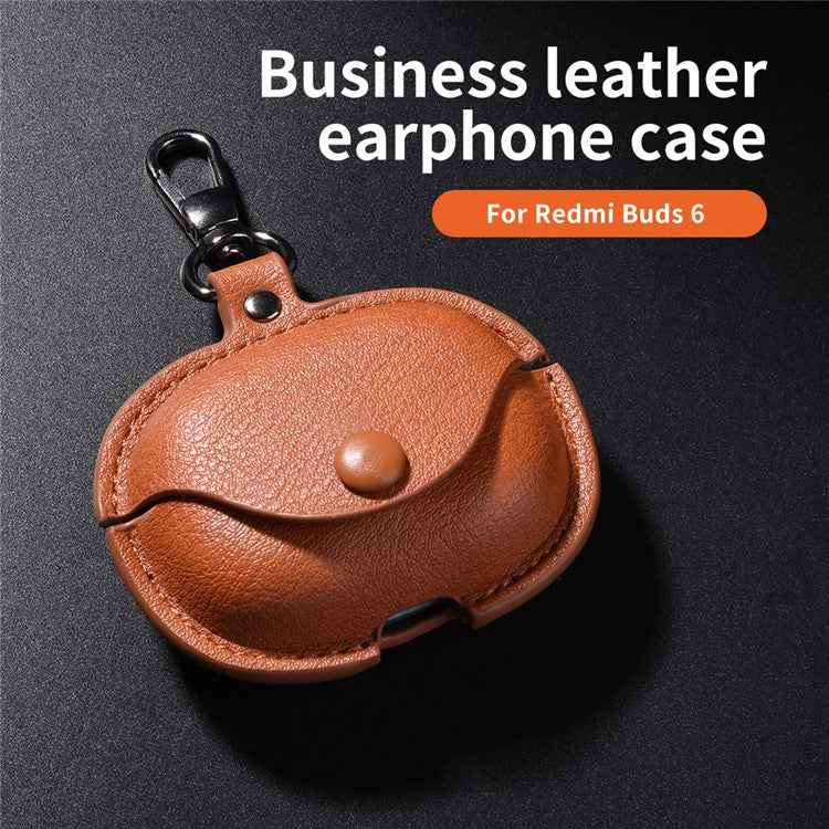 For Xiaomi Redmi Buds 6 Charging Case Cover Leather+PC Earbuds Protective Case - Dark Brown