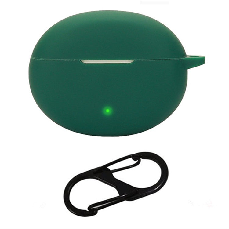 For Oppo Enco R3 Pro Case with Anti Lost Buckle Bluetooth Earbuds Silicone Protective Cover - Blackish Green