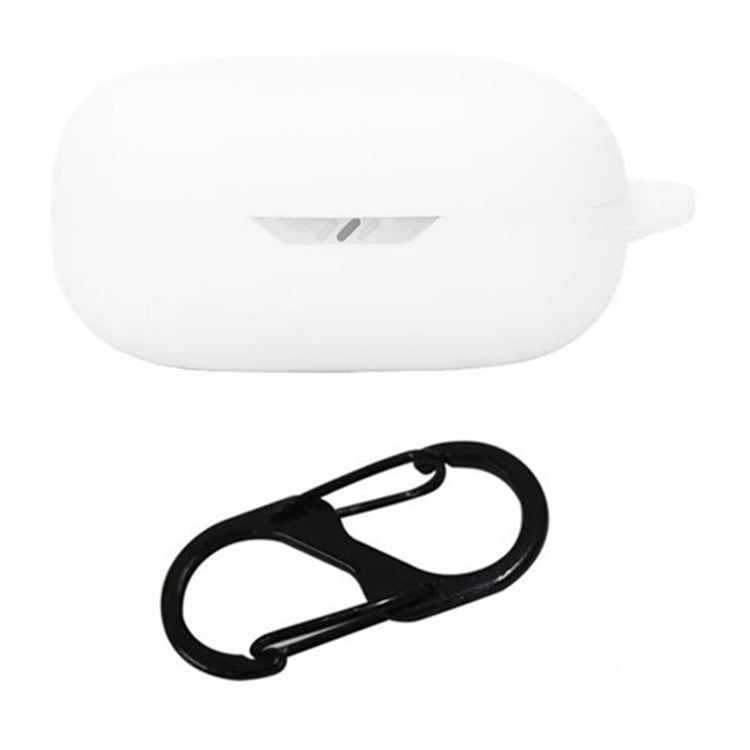 For JBL Wave Flex 2 Silicone Case Wireless Earbuds Protective Cover with Anti-Lost Carabiner - White