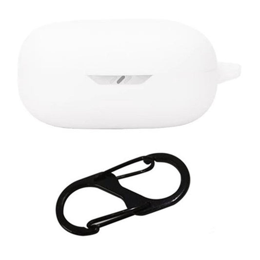 For JBL Wave Flex 2 Silicone Case Wireless Earbuds Protective Cover with Anti-Lost Carabiner - White