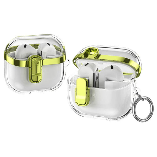 Transparent Case for Samsung Galaxy Buds3 / Buds3 Pro Electroplated TPU + PC Earbuds Protector with Lock Buckle - Green