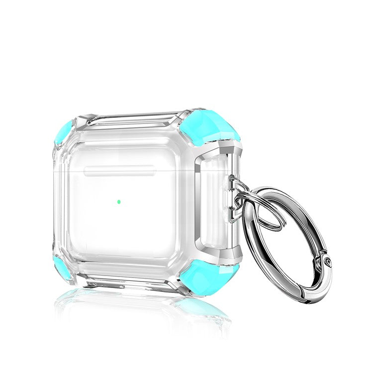 Dual Color Transparent TPU Protective Case Earphone Cover with Keyring for Apple AirPods 3 - Green
