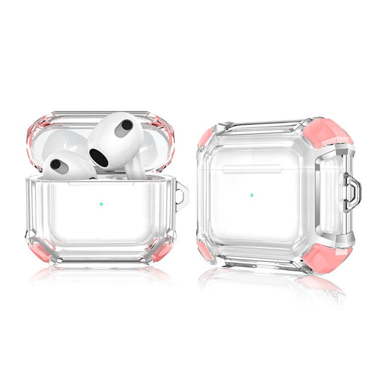 Dual Color Transparent TPU Protective Case Earphone Cover with Keyring for Apple AirPods 3 - Pink
