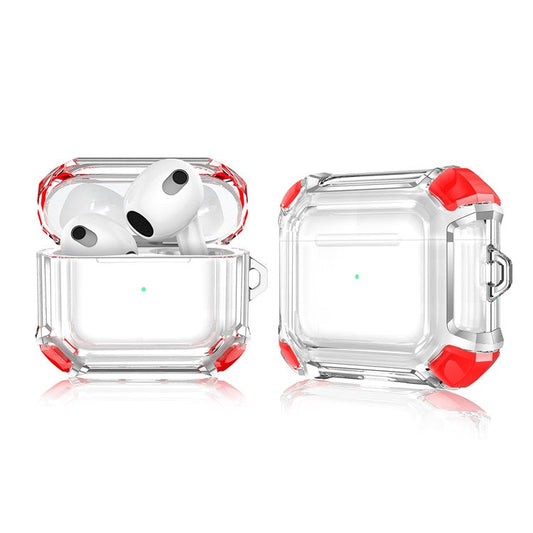 Dual Color Transparent TPU Protective Case Earphone Cover with Keyring for Apple AirPods 3 - Red