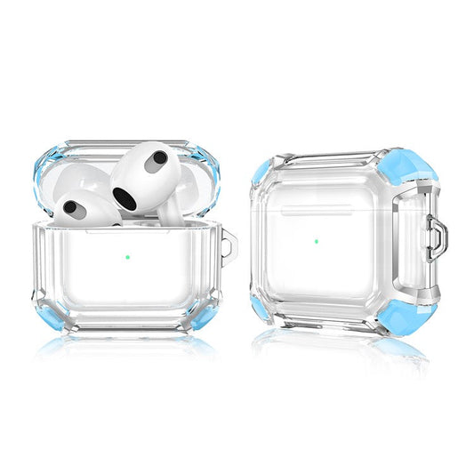 Dual Color Transparent TPU Protective Case Earphone Cover with Keyring for Apple AirPods 3 - Sky Blue