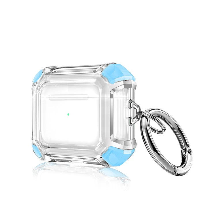 Dual Color Transparent TPU Protective Case Earphone Cover with Keyring for Apple AirPods 3 - Sky Blue