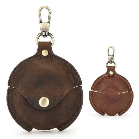 CONTACTS FAMILY Crazy Horse Texture Earphone Protective Genuine Leather Case with Hanging Buckle for Huawei FreeBuds 3 - Coffee