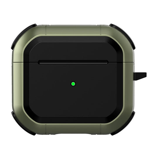 Thunder Series Full-Body Rugged PC + TPU Shock-Absorbing Protective Case with Carabiner for AirPods 3 - Army Green