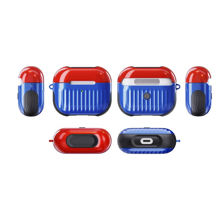 Suitcase Style Glossy Rubberized PC + TPU Earphone Charging Box Protective Cover Case for Apple AirPods 3 - Blue/Red
