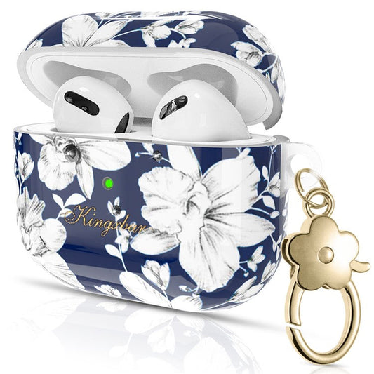 KINGXBAR Flower Pattern Anti-drop Soft TPU Protective Case Bluetooth Earphone Cover with Keyring for Apple AirPods 3 - Lily