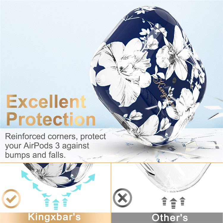 KINGXBAR Flower Pattern Anti-drop Soft TPU Protective Case Bluetooth Earphone Cover with Keyring for Apple AirPods 3 - Lily