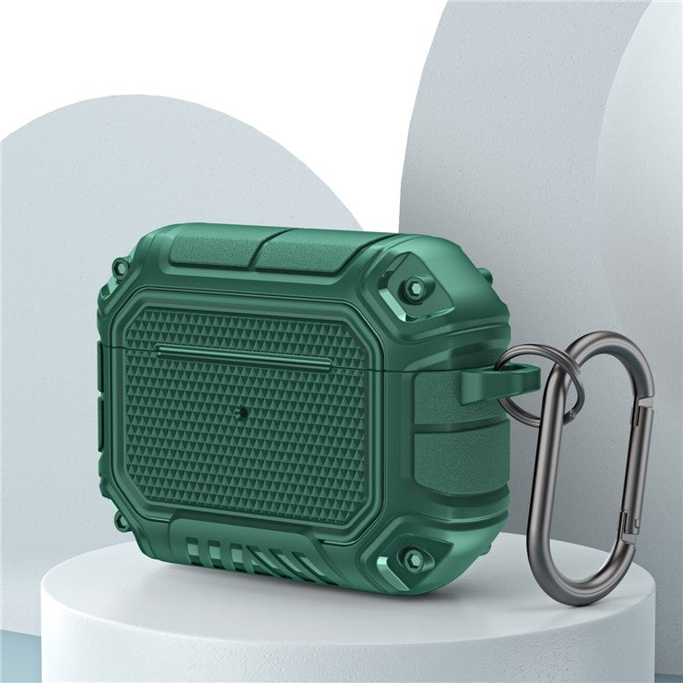 Plaid TPU Anti-fall Full Protection Earbuds Case Portable Earphone Charging Case Cover with Keyring for Apple AirPods Pro - Green