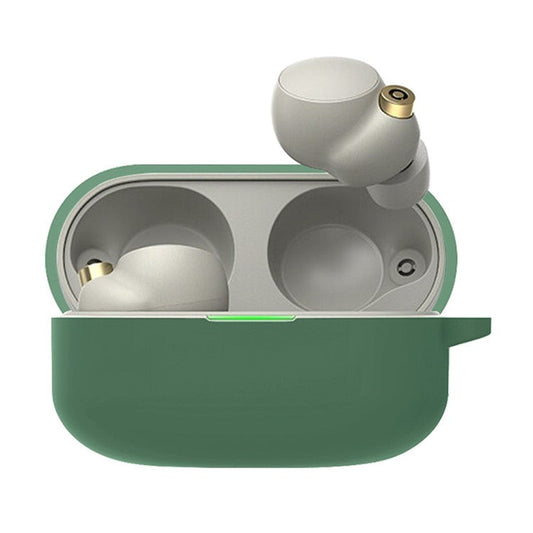 Earphone Soft Silicone Case for Sony WF-1000XM4, Earbuds Charging Box Protective Cover with Buckle - Blackish Green