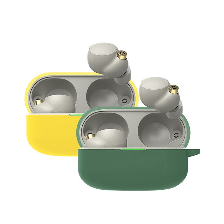 Earphone Soft Silicone Case for Sony WF-1000XM4, Earbuds Charging Box Protective Cover with Buckle - Blackish Green