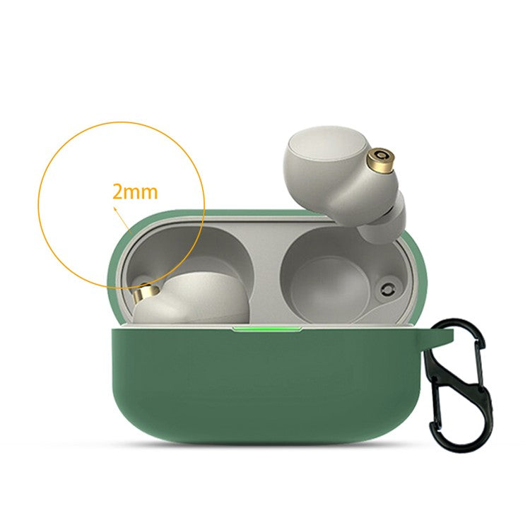 Earphone Soft Silicone Case for Sony WF-1000XM4, Earbuds Charging Box Protective Cover with Buckle - Blackish Green
