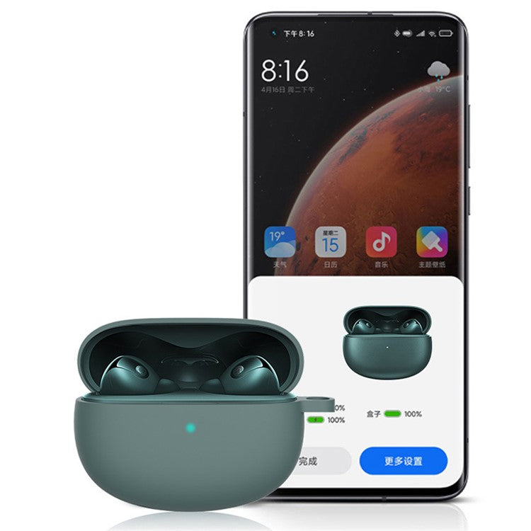 For Xiaomi Buds 3 Pro Soft Silicone Protective Case Bluetooth Earphone Dustproof Cover with Anti-lost Buckle - Green