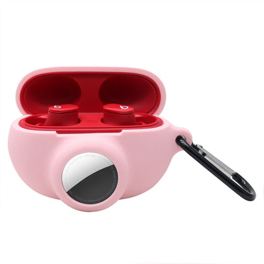 For Beats Studio Buds + AirTag 2 in 1 Protective Case Cover Portable Earbuds Soft Silicone Protector with Keychain - Pink