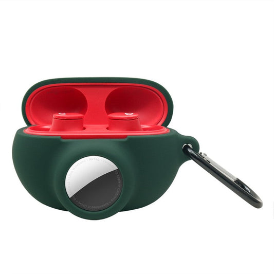 For Beats Studio Buds + AirTag 2 in 1 Protective Case Cover Portable Earbuds Soft Silicone Protector with Keychain - Blackish Green