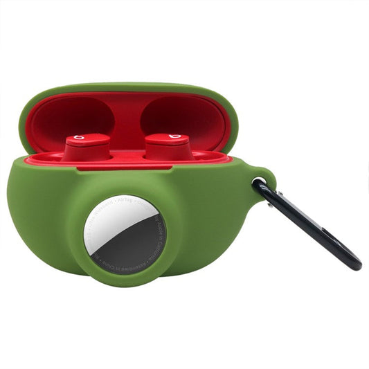 For Beats Studio Buds + AirTag 2 in 1 Protective Case Cover Portable Earbuds Soft Silicone Protector with Keychain - Dark Green