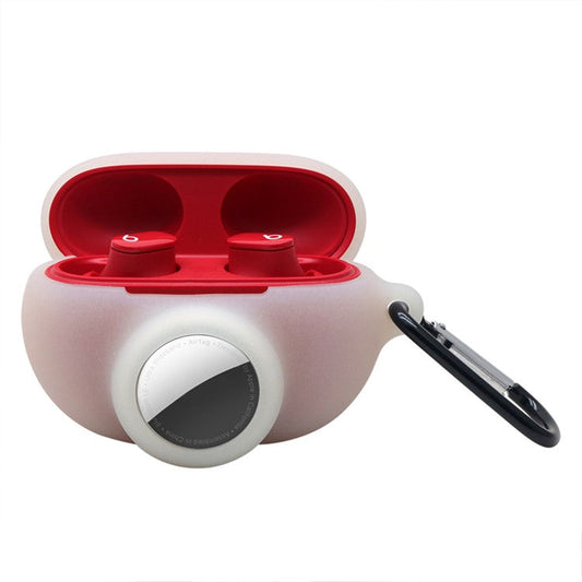 For Beats Studio Buds + AirTag 2 in 1 Protective Case Cover Portable Earbuds Soft Silicone Protector with Keychain - White