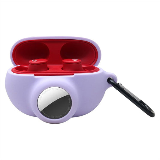 For Beats Studio Buds + AirTag 2 in 1 Protective Case Cover Portable Earbuds Soft Silicone Protector with Keychain - Purple