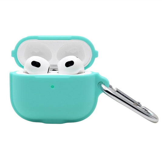 For Apple AirPods 3 Case Cover Portable Protective Case Earbuds Soft Silicone Protector with Keychain - Green
