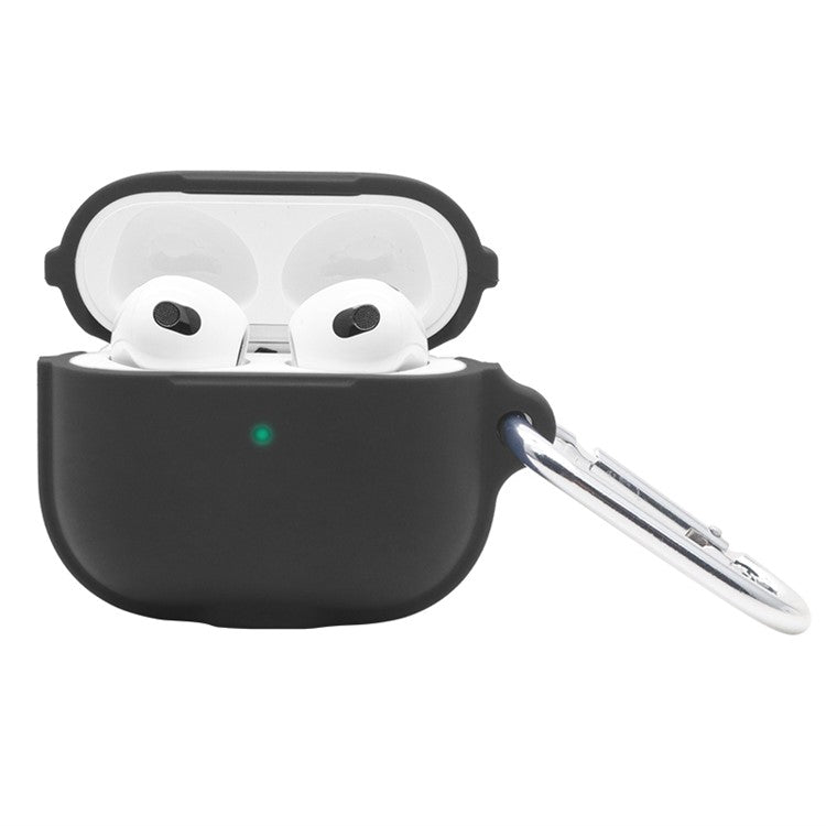 For Apple AirPods 3 Case Cover Portable Protective Case Earbuds Soft Silicone Protector with Keychain - Black