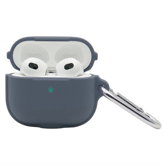 For Apple AirPods 3 Case Cover Portable Protective Case Earbuds Soft Silicone Protector with Keychain - Grey