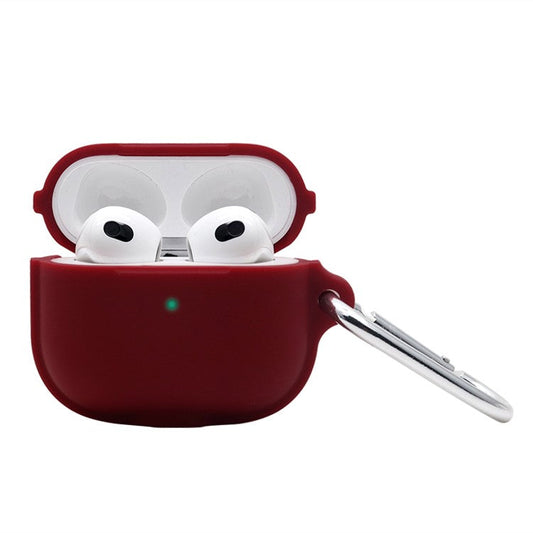 For Apple AirPods 3 Case Cover Portable Protective Case Earbuds Soft Silicone Protector with Keychain - Wine Red