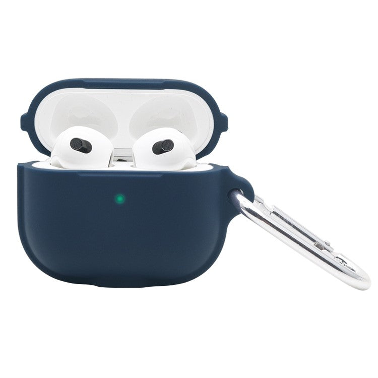For Apple AirPods 3 Case Cover Portable Protective Case Earbuds Soft Silicone Protector with Keychain - Midnight Blue