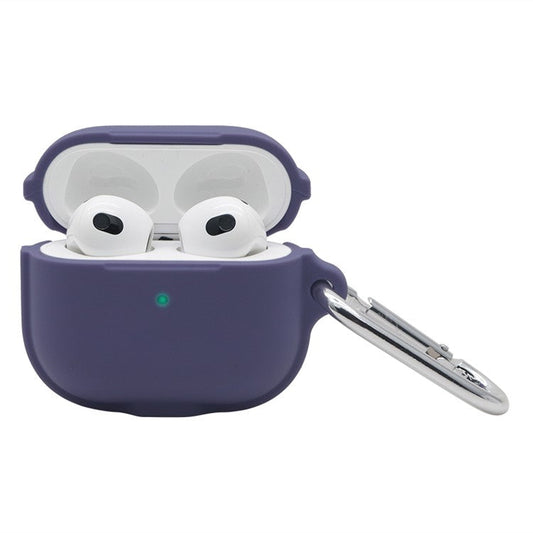 For Apple AirPods 3 Case Cover Portable Protective Case Earbuds Soft Silicone Protector with Keychain - Dark Purple