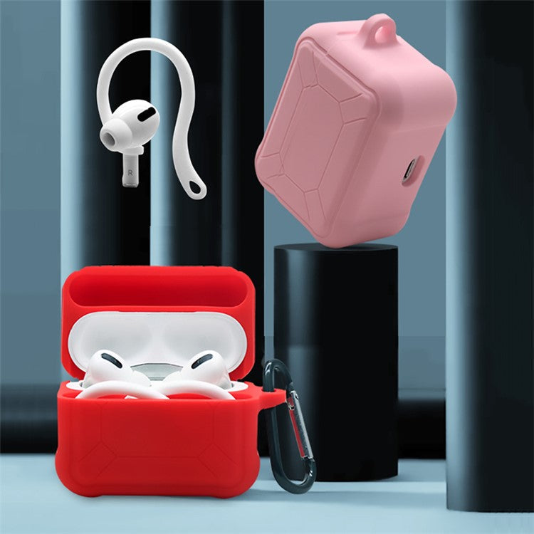 For Apple AirPods Pro 3-in-1 Silicone Protective Case + Ear-Hook + Anti-Lost Carabiner Protection Set - Red