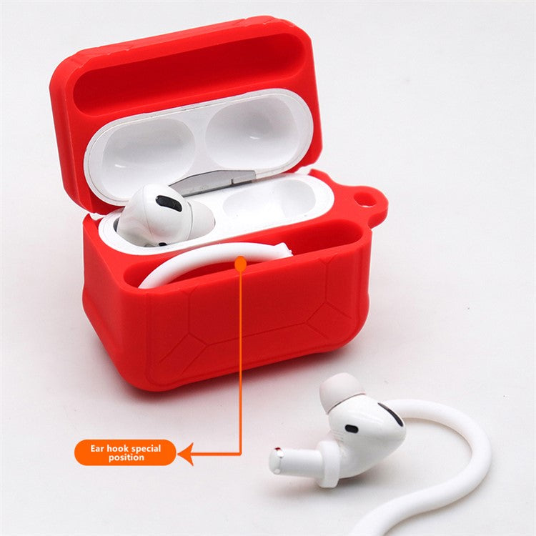 For Apple AirPods Pro 3-in-1 Silicone Protective Case + Ear-Hook + Anti-Lost Carabiner Protection Set - Red