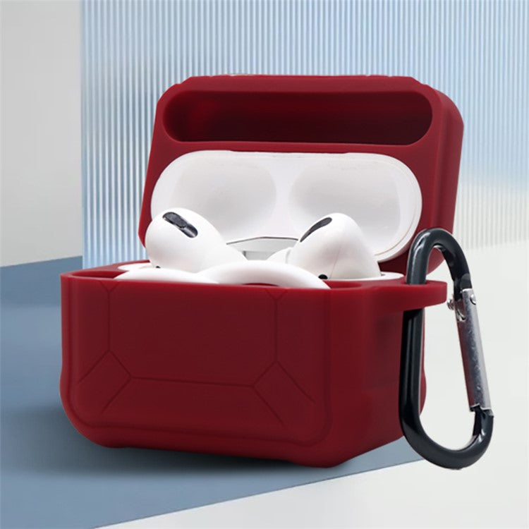 For Apple AirPods Pro 3-in-1 Silicone Protective Case + Ear-Hook + Anti-Lost Carabiner Protection Set - Wine Red