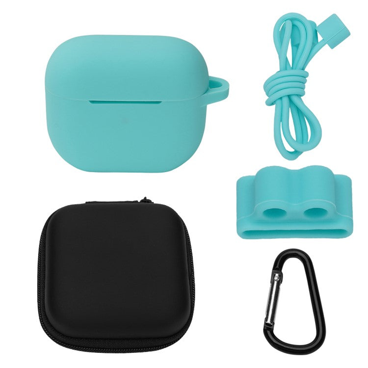 5Pcs/Set For Apple AirPods 3 Portable Protective Case Set Earbuds Soft Silicone Protector Kit with Keychain/Earphone Holder/Anti-lost Neck Strap/Storage Case - Light Green