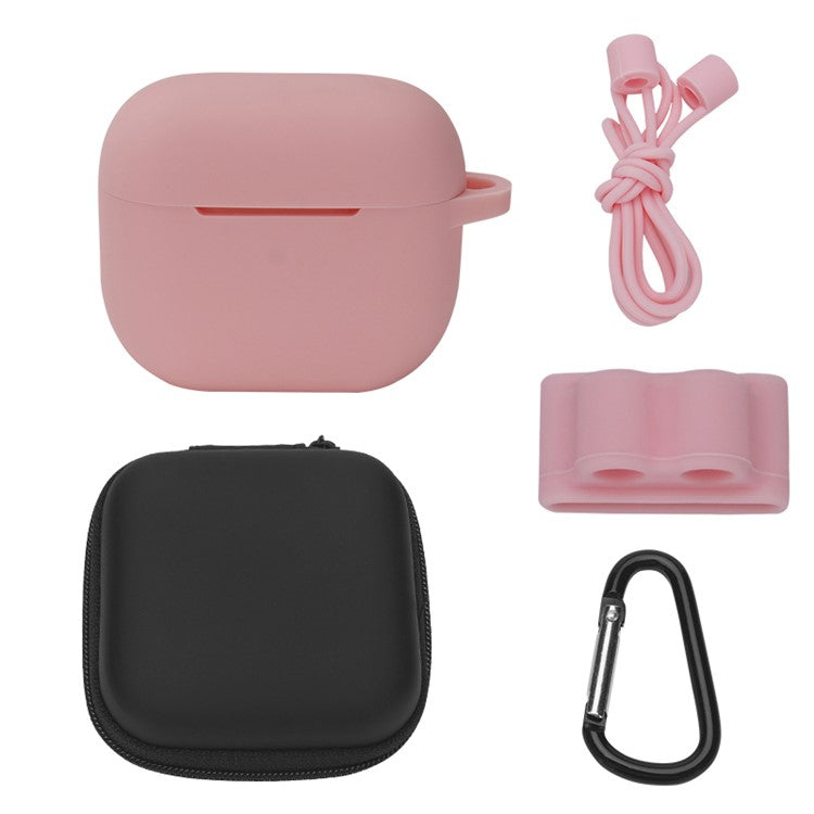 5Pcs/Set For Apple AirPods 3 Portable Protective Case Set Earbuds Soft Silicone Protector Kit with Keychain/Earphone Holder/Anti-lost Neck Strap/Storage Case - Pink