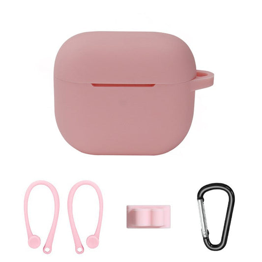 4Pcs/Set For Apple AirPods 3 Portable Protective Case Set Earbuds Soft Silicone Protector Kit with Carabiner/Ear Hook/Strap Buckle - Pink