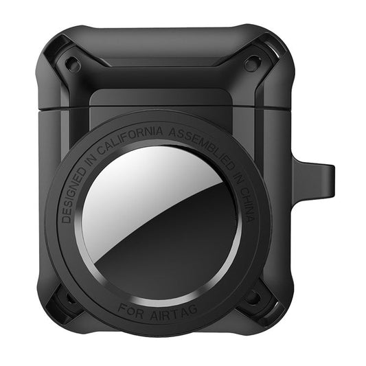 For Apple AirPods with Charging Case (2016)/(2019) / AirPods with Wireless Charging Case (2019) + for AirTag 2-in-1 Anti-drop Protective Cover Case - Black