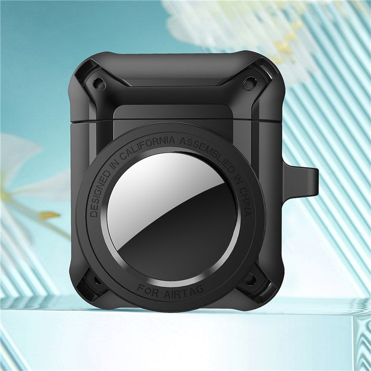 For Apple AirPods with Charging Case (2016)/(2019) / AirPods with Wireless Charging Case (2019) + for AirTag 2-in-1 Anti-drop Protective Cover Case - Black