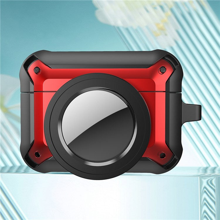 For Apple AirPods Pro + for AirTag Tracker Anti-drop Case Bluetooth Earphone Protective Cover - Red