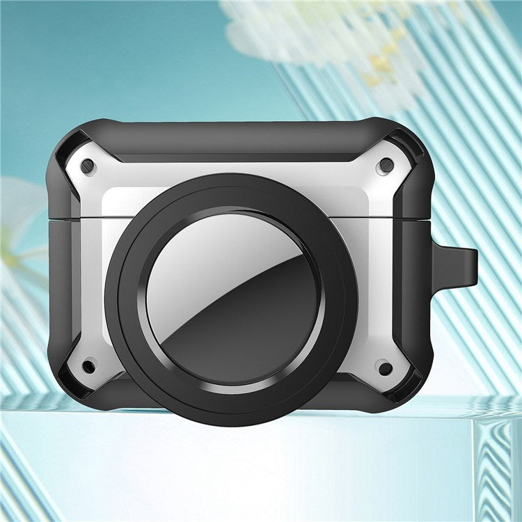 For Apple AirPods Pro + for AirTag Tracker Anti-drop Case Bluetooth Earphone Protective Cover - Silver