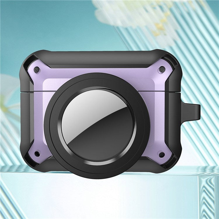 For Apple AirPods Pro + for AirTag Tracker Anti-drop Case Bluetooth Earphone Protective Cover - Purple