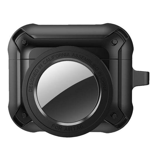 For Apple AirPods 3 Wireless Earphone + for AirTag Smart Tracker Protective Cover Drop-proof Dust-proof Case - Black