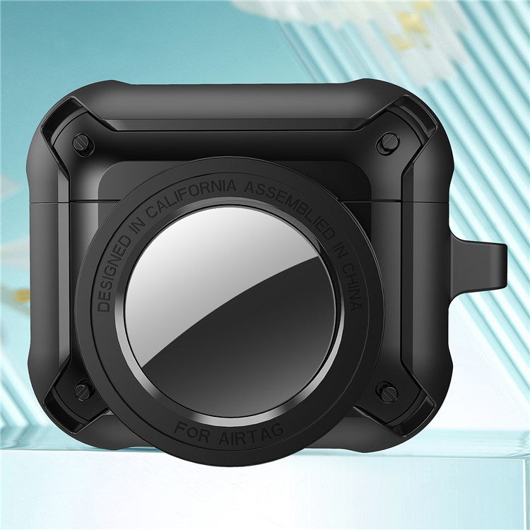 For Apple AirPods 3 Wireless Earphone + for AirTag Smart Tracker Protective Cover Drop-proof Dust-proof Case - Black