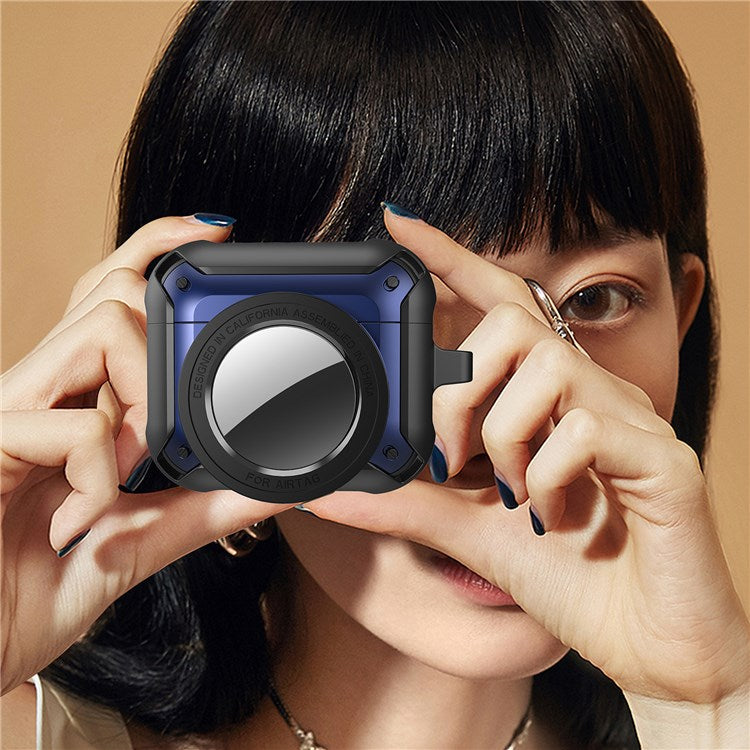 For Apple AirPods 3 Wireless Earphone + for AirTag Smart Tracker Protective Cover Drop-proof Dust-proof Case - Black