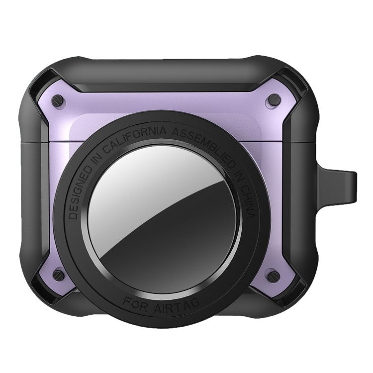For Apple AirPods 3 Wireless Earphone + for AirTag Smart Tracker Protective Cover Drop-proof Dust-proof Case - Purple